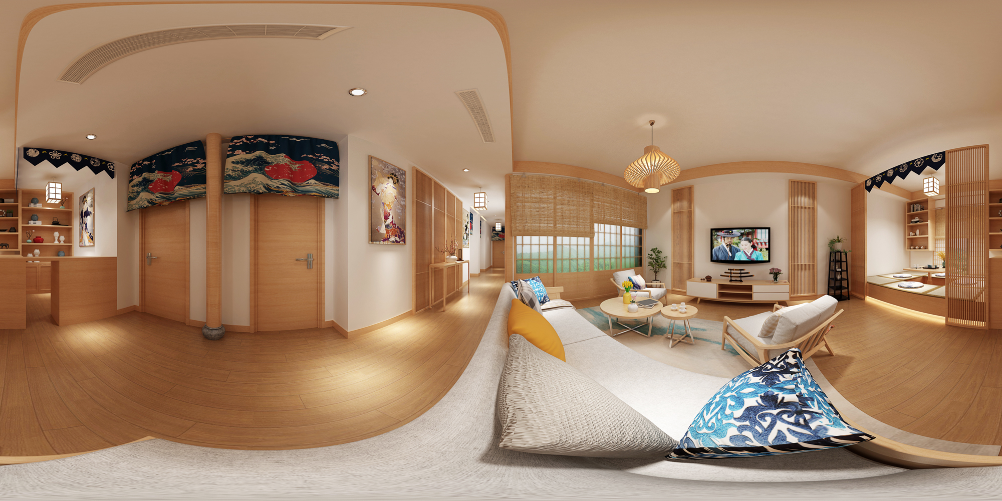 黄山太平湖500平方独栋日式民宿设计装修(图2) 客厅.jpg