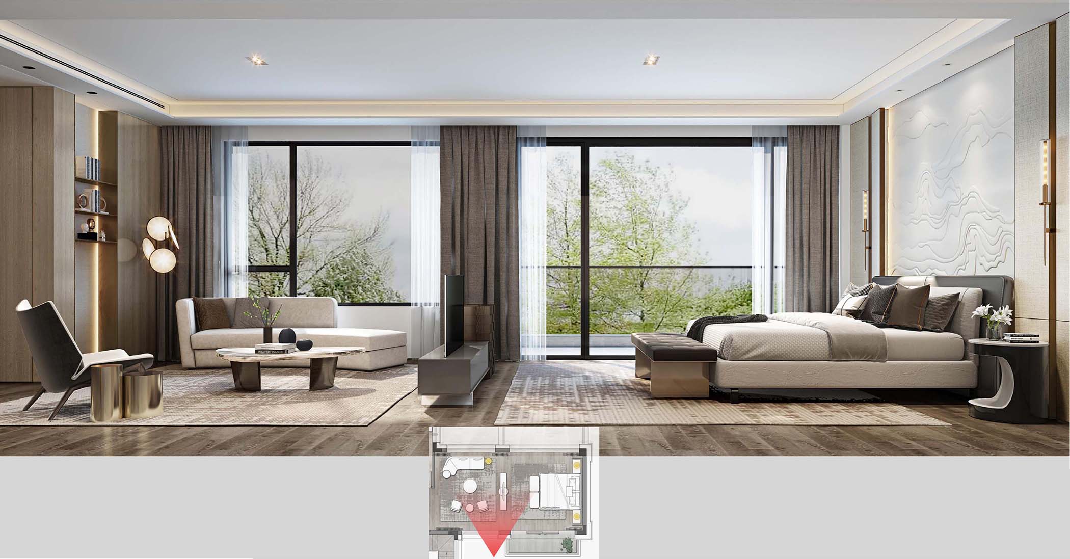 太平.某山庄A户型新中式样板间装饰装修工程(图4) 00二层主卧.jpg