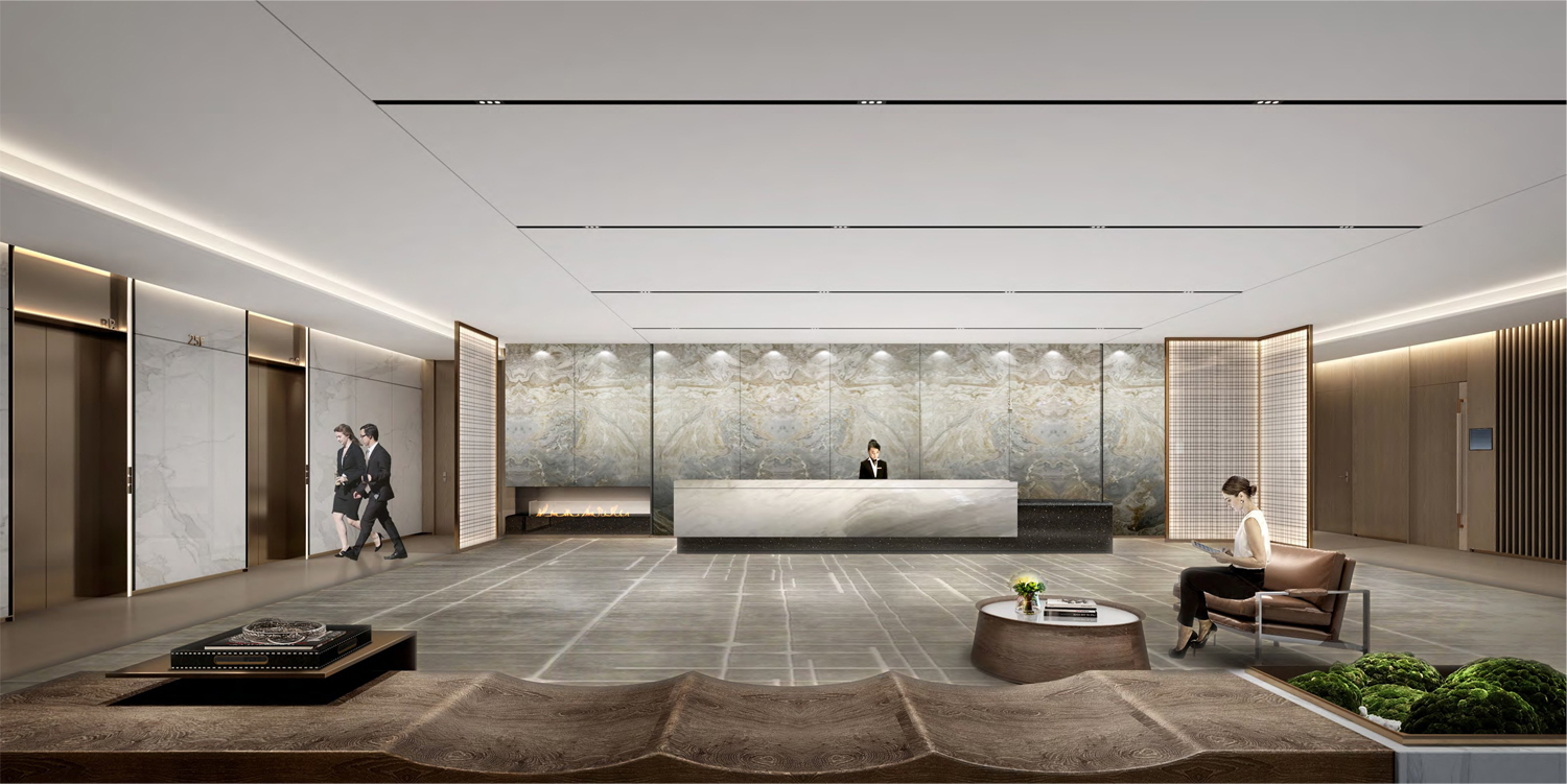 巢湖槐林渔具有限公司4000平方办公楼前台装修案例(图2) 前台2.jpg