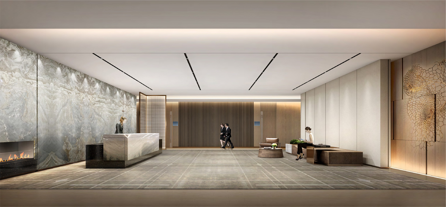 巢湖槐林渔具有限公司4000平方办公楼前台装修案例(图1) 前台1.jpg